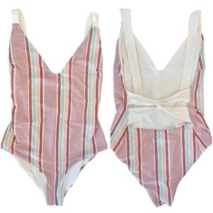 TAVIK Striped One Piece Swimsuit Twist Back Pastel Stripe Size Small NWT-Like